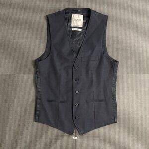 Topman Mens Navy Blue Textured Wool Blend Suit Vest Waistcoat Size US 38